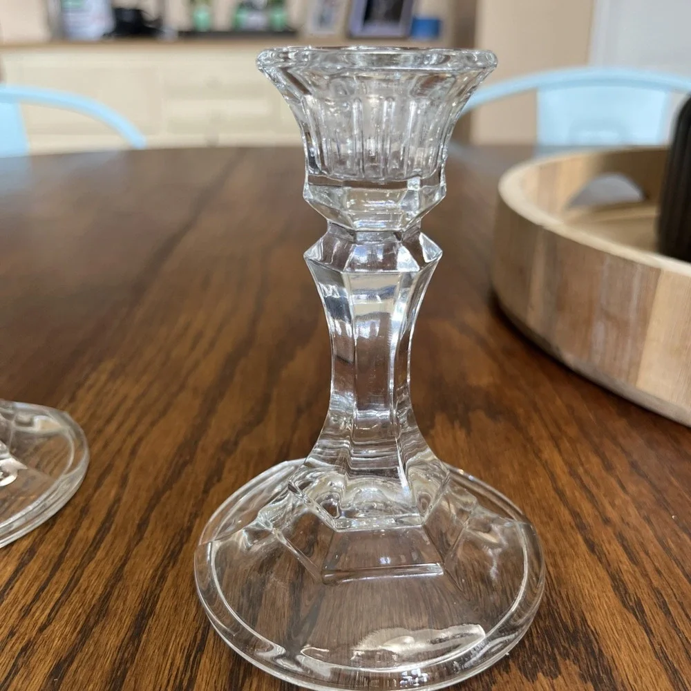 Clear Glass Candlestick Holders Set of 2 for Taper or Dinner Candles